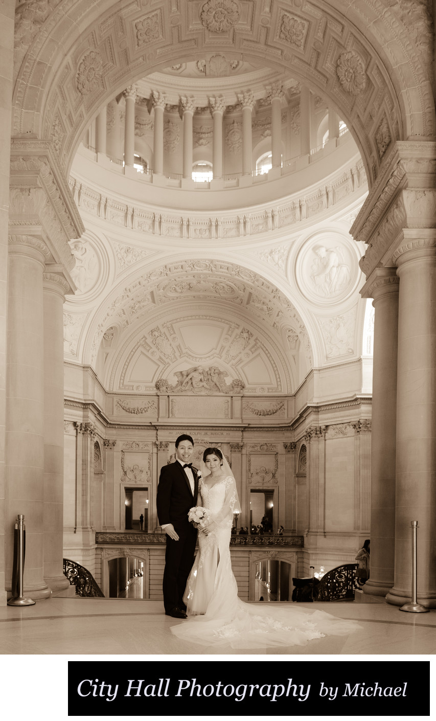 Asian wedding at San Francisco City Hall in Sepia