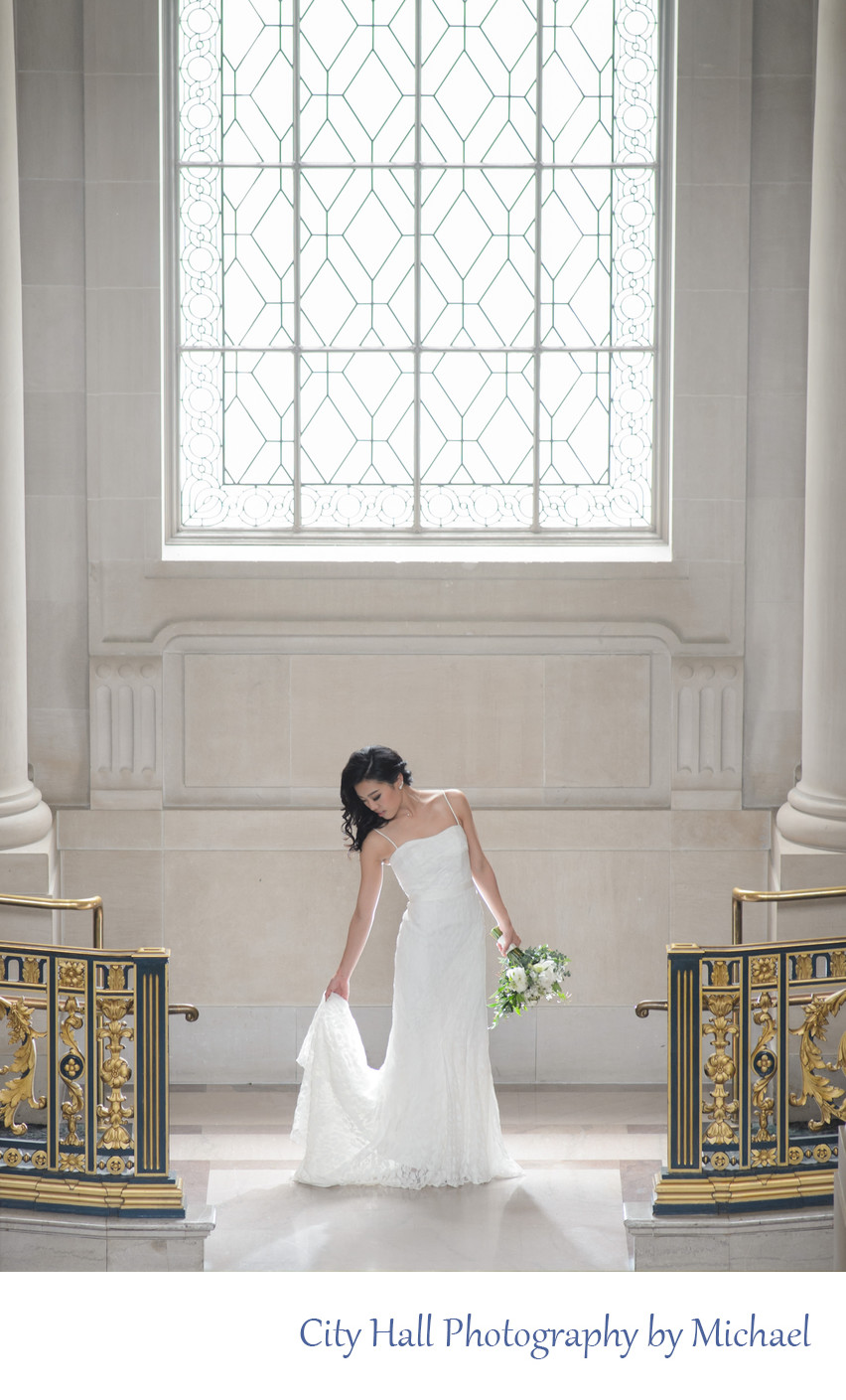 Wedding Photographer SF City Hall - Bride Window Light