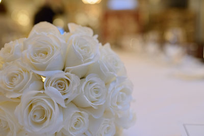 White roses at Wedding Reception using close-up lens