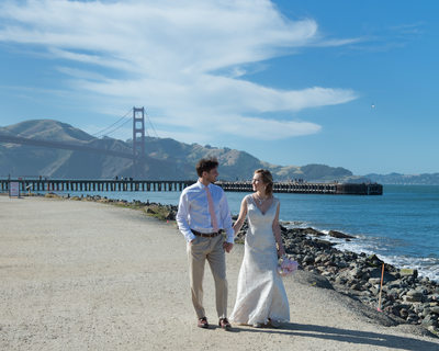 Wedding Photography walking at San Francisco's Crissy Field