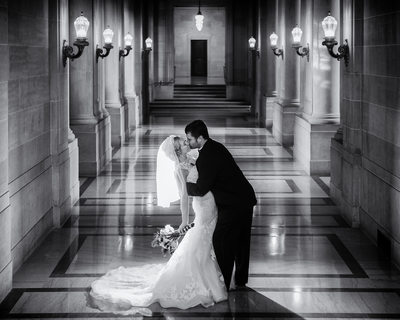 Best Glowing Black and White SF City Hall Wedding Image
