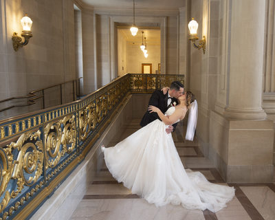 2nd Floor Bride and Groom Dance Dip Pose at City Hall