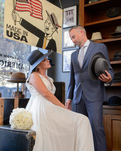 Wedding Photography North Beach hat shop in San Francisco