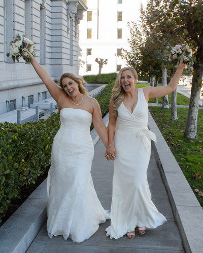 Celebrating in San Francisco at end of Lesbian Wedding