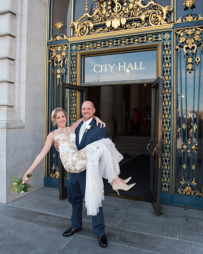 Just Married Bride Carried out of SF City Hall by Groom