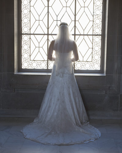 Bridal Gown in front of the 3rd Floor Window at SF City Hall