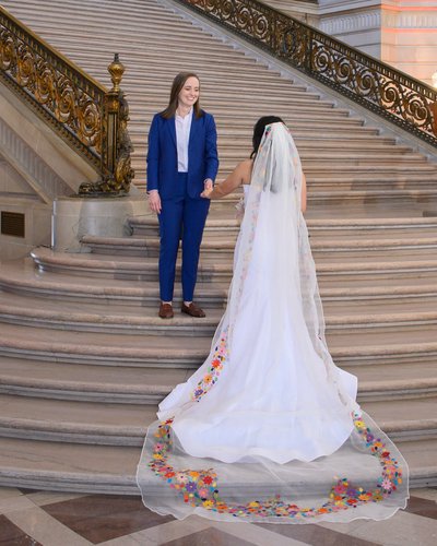 Beautiful Veil on Wedding Gown at San Francisco city hall - Photography