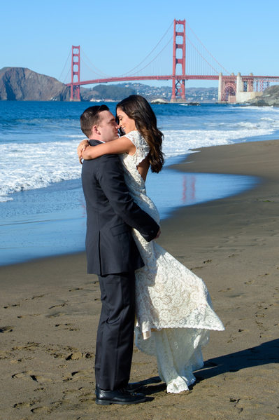 Groom Lifting Bride on Baker Beach - San Francisco Photography
