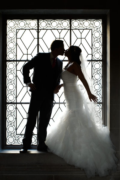 San Francisco City Hall Wedding Photographer - Window Kiss