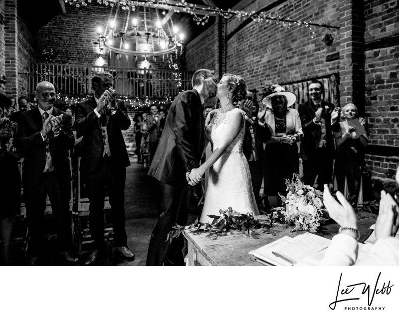 First Kiss Curradine Barns Wedding Venue Worcestershire