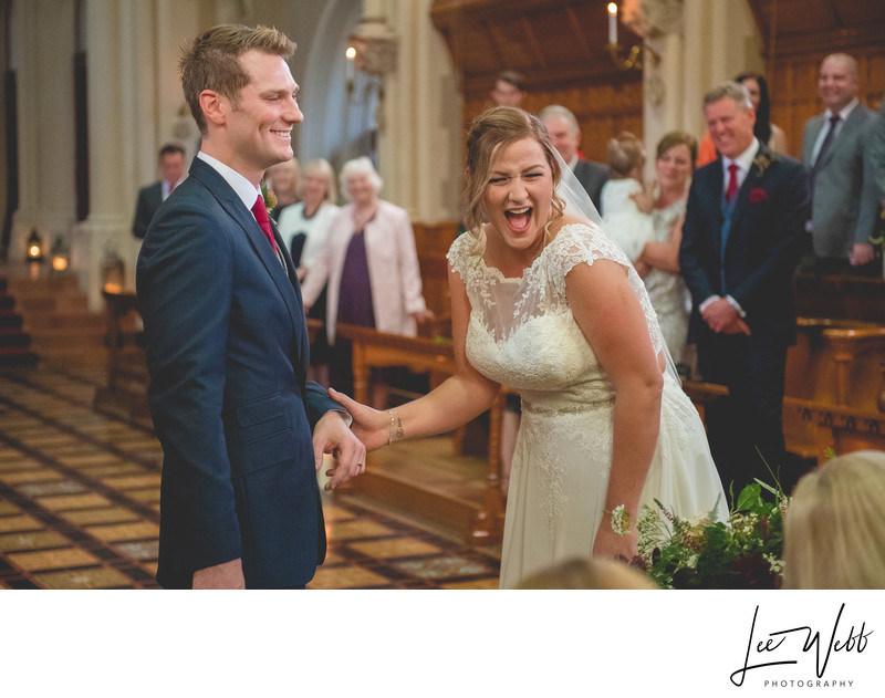 Bride Laughing Stanbrook Abbey Wedding Venue Worcester