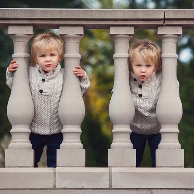 Twin Portrait at Paletta Mansion in Fall