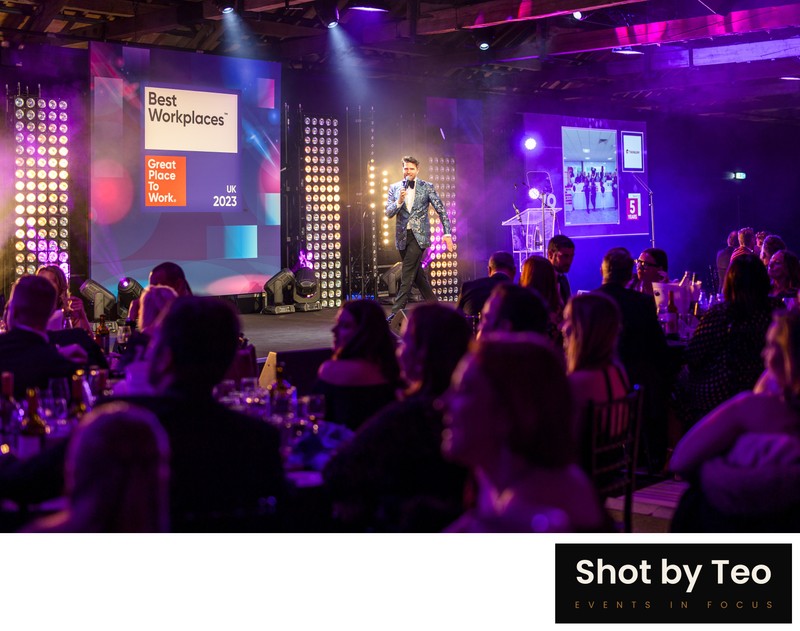 Joel Dommett hosting the Best Workplaces UK awards, Tobacco Dock London Joel Dommett hosting the Best Workplaces UK awards, Tobacco Dock London