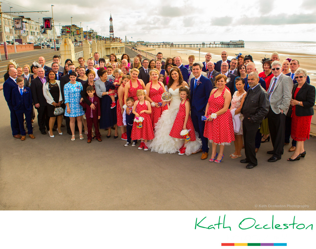 Group wedding photo on Blackpool promenade