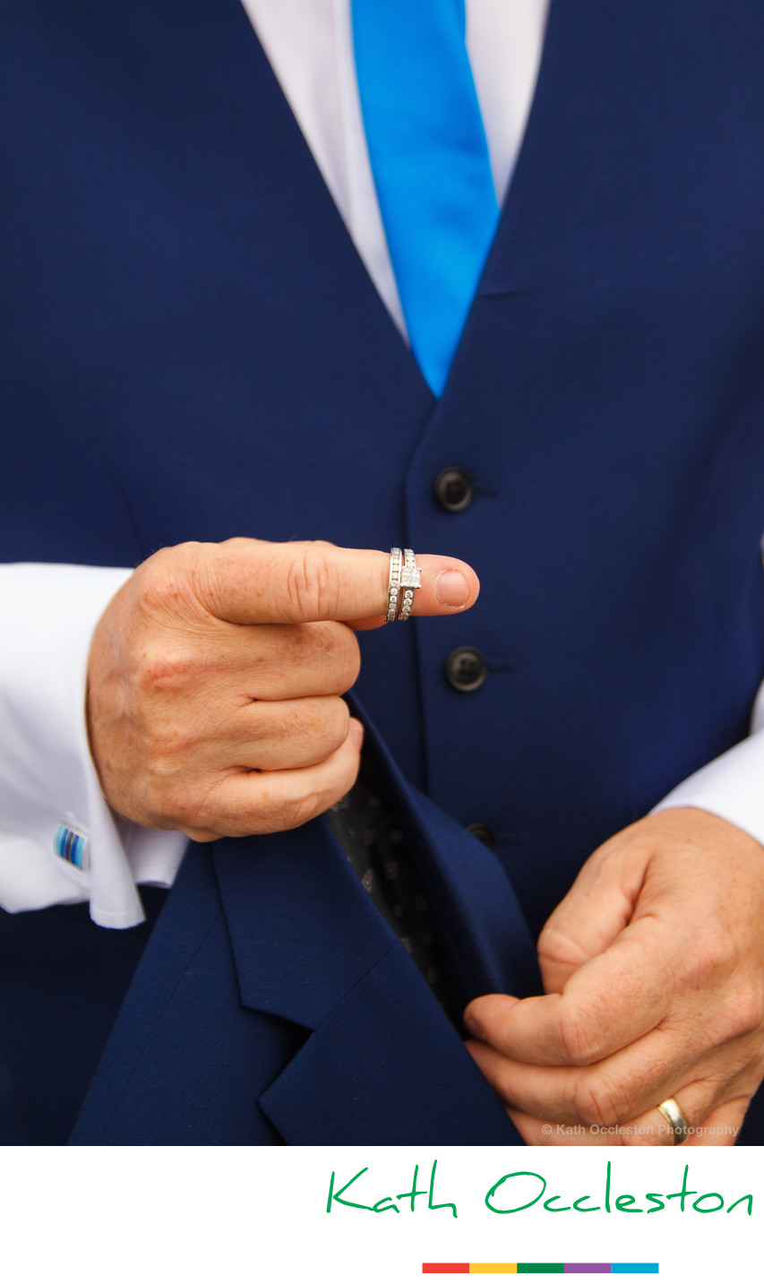 Groom with wedding rings on finger