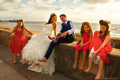 Documentary wedding photography on Blackpool promenade