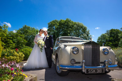 The Villa & bride & groom with wedding car
