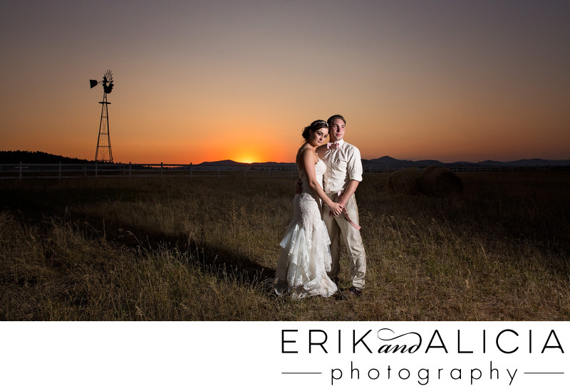 glowing orange sunset bridal portrait with windmill glowing orange sunset bridal portrait with windmill