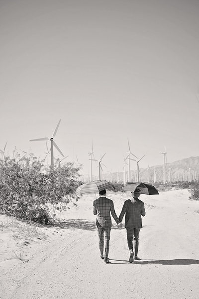 Creative LGBTQ wedding photos  Windmills Palm Springs