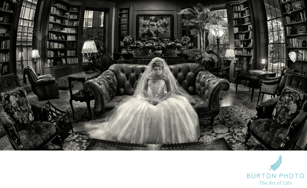 Boone Wedding Photographer Bridal Portrait in Library