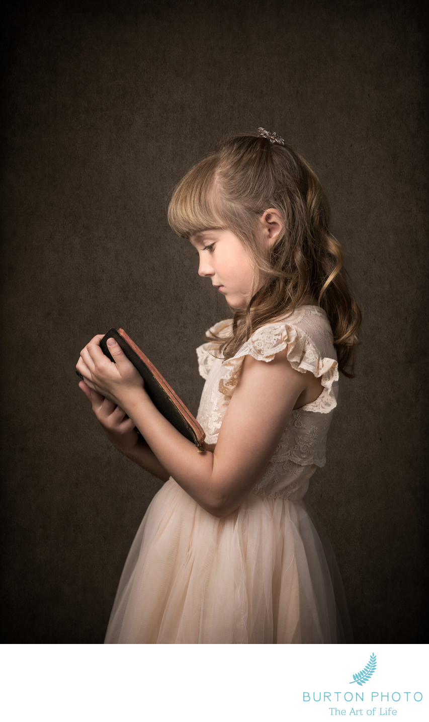 Studio Portrait Boone Girl with Antique Bible