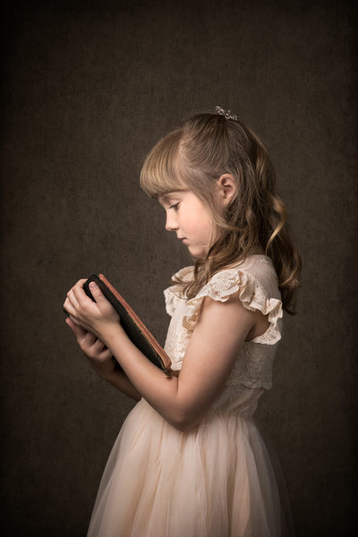 Studio Portrait Boone Girl with Antique Bible