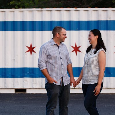 Chicago Couple with Chicago Flag