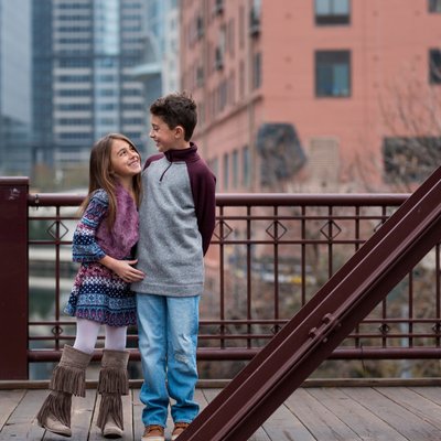 Brother and Sister Sibling Photos in Downtown Chicago