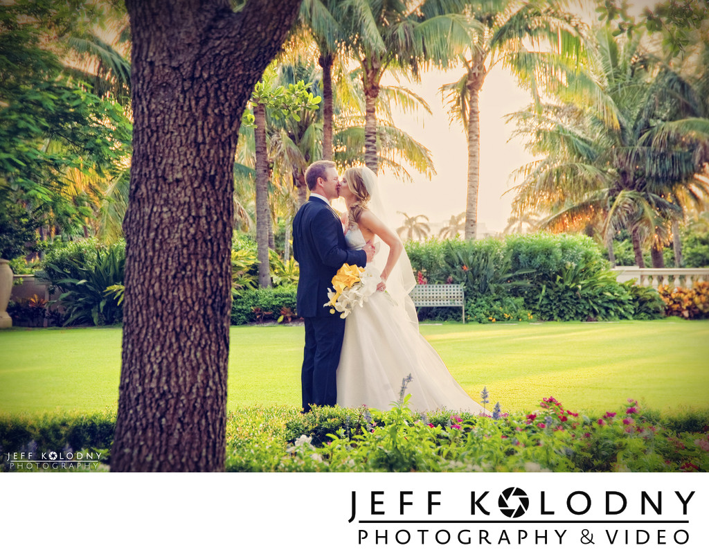 Bride and groom Kiss at The Breakers