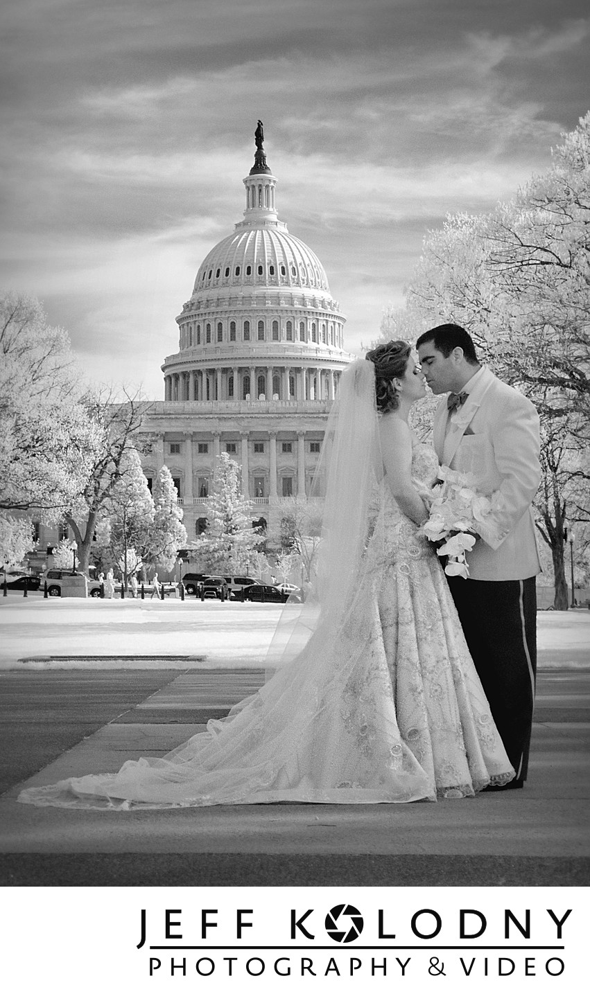 Bride and Groom kissing in Washington DC