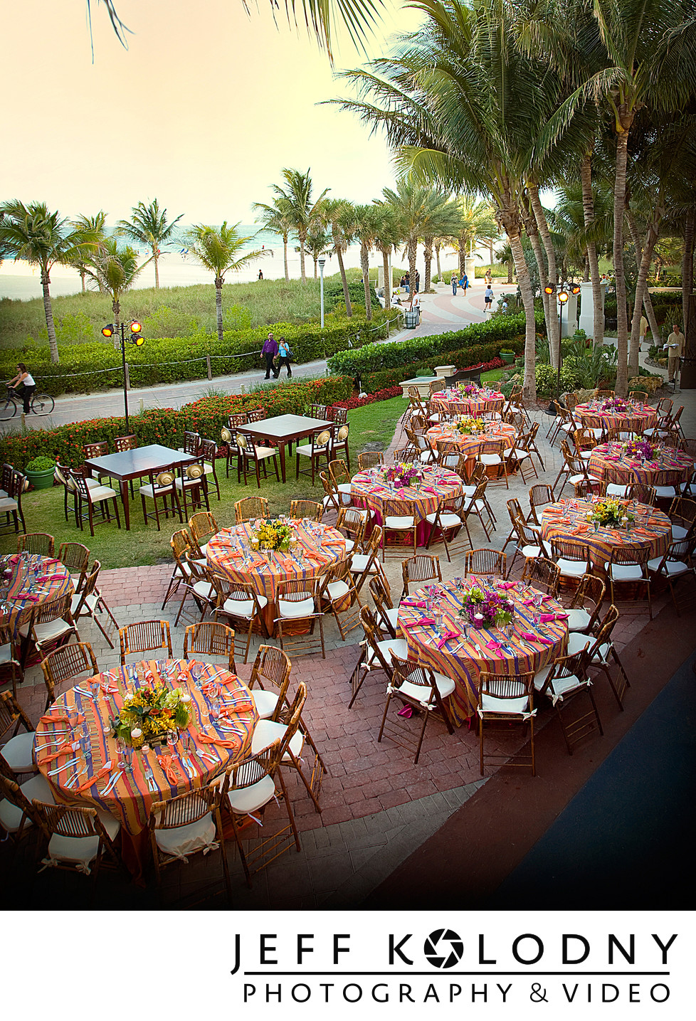Miami Beach outdoor special event table set up.