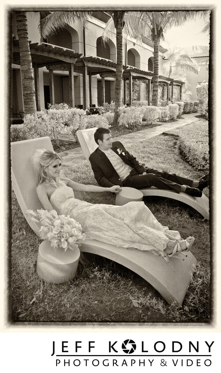 Bride and groom relax at the Four Seasons, Palm beach
