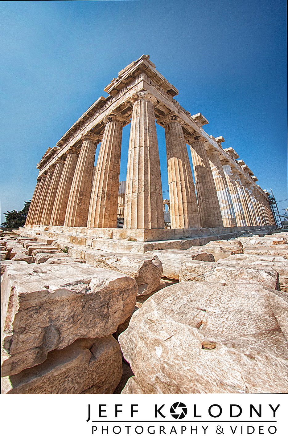 Unique angle of the Parthenon in Greece.