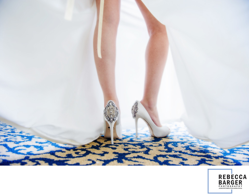 Gorgeous bride's legs and Manolo Blahniks