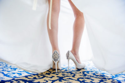 Gorgeous bride's legs and Manolo Blahniks