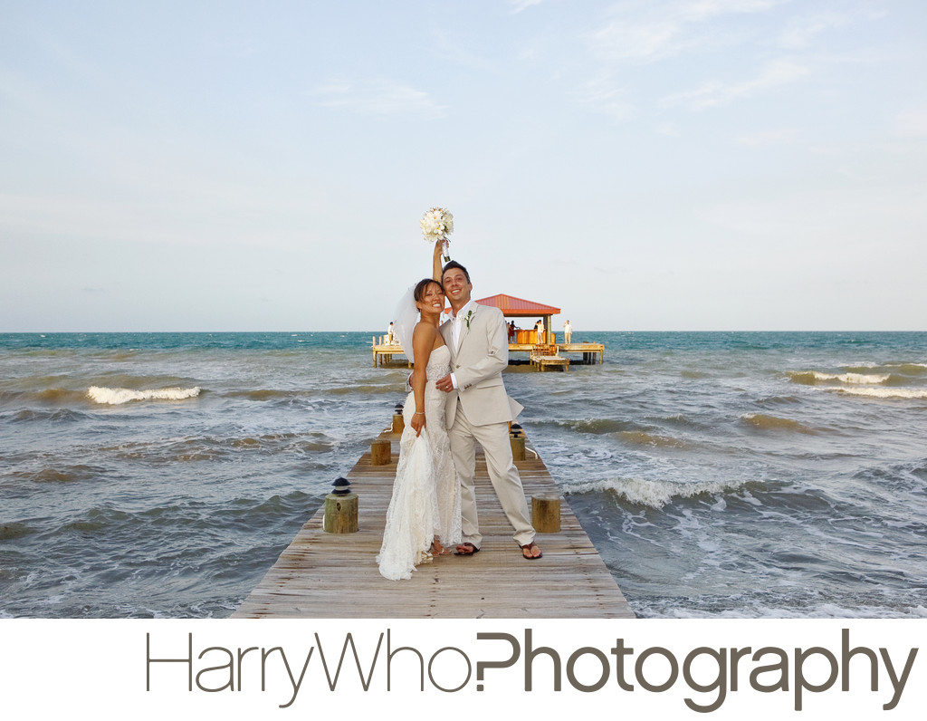 A married couple posed after their Wedding in Belize
