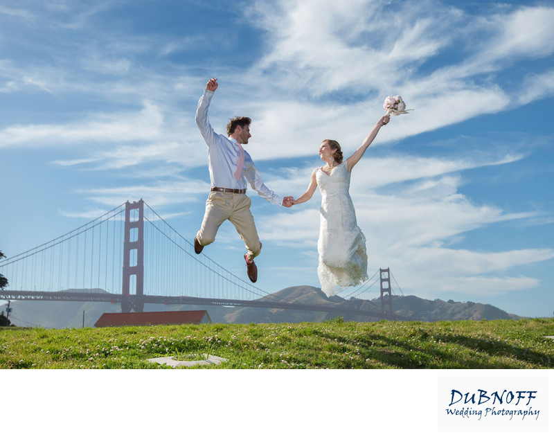 wedding jump at the golden gate bridge - Crissy Field