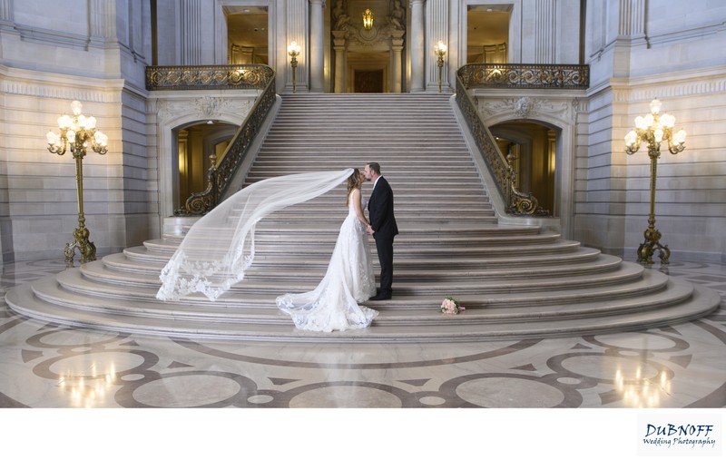 San Francisco City Hall Wedding Photographers - Flowing Veil