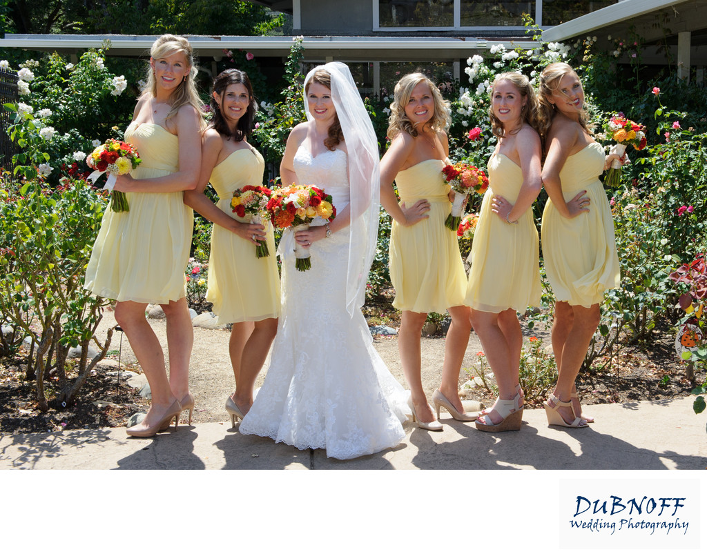 bridesmaids in rose garden - San Francisco Wedding Photographer