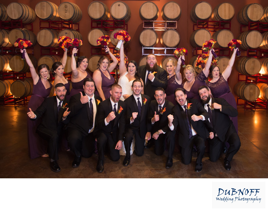 Fun Wedding Party Photography in a Livermore Valley Wine Cellar