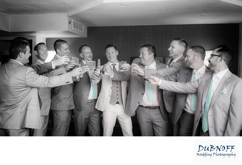 Groom and Groomsman Toasting before Wedding Ceremony in the Bay Area