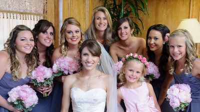 pink flowers bridal party