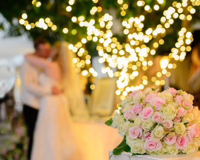 affordable wedding flowers in front photo in focus