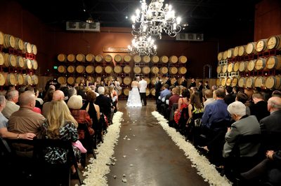 Wedding Ceremony in the Palm Event Center Barrel  Room