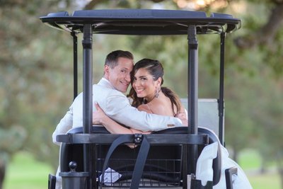 Boundary Oaks Wedding Picture in Golf Cart
