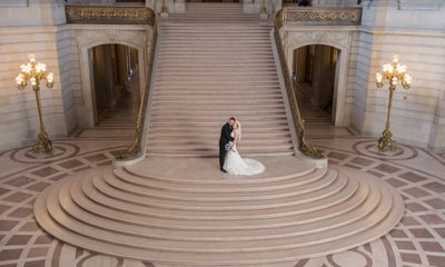 San Francisco city hall wedding photography - Grand Staircase overhead view.