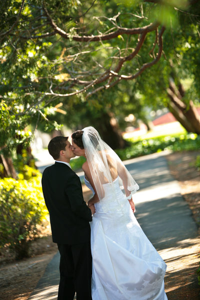 Wedding  Photography at Saint Mary's College in a Path of Trees