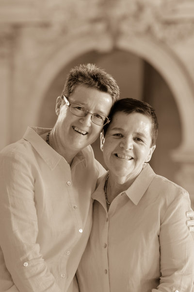 Sepia Tone Wedding Photography with Lesbian Brides at City Hall