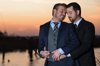 Affectionate Same Sex Wedding-Sunset on the Causeway 