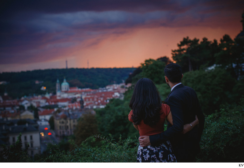 P&J watch a storm above Prague after agreeing to marry
